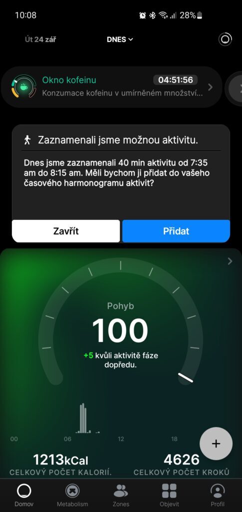 Notifikace o záznamu aktivity