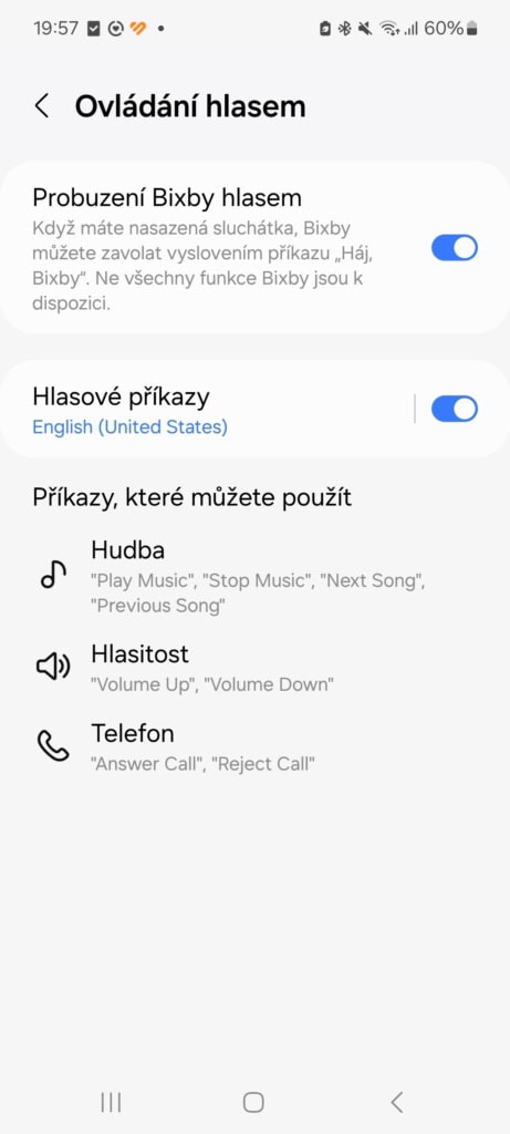 Nezapomeňte povolit hlasové příkazy